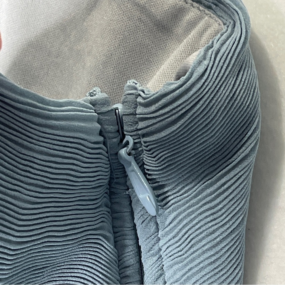 Lulu’s Lovely Endings Dusty Blue One-Shoulder Pleated Maxi Dress‎ Dusty Blue 1X - Picture 9 of 12